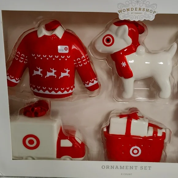 Target Wondershop 6 pc Bullseye Christmas Ornament Set Dog Truck Basket Sweater - Picture 2 of 4